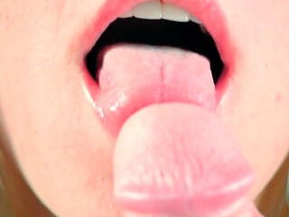 Close-up Tongue Teasing Blowjob by Blonde Amateur Milf