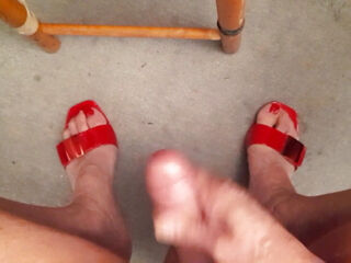 Marzia Cums in Red in Red Heels and Red Toenails