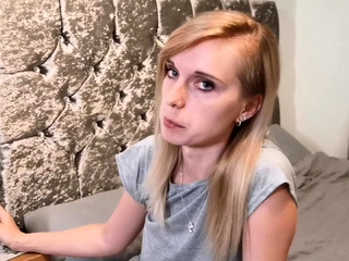Blonde Housewife with big boobs masturbates with huge dildo
