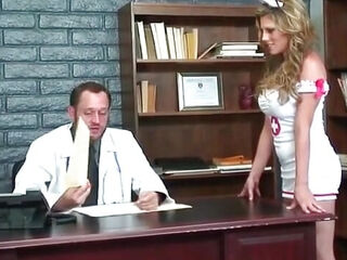 Busty nurse riding doctors dick in the office