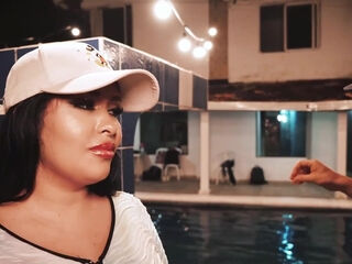 Latin Wife's Poolside Doggy and Cum on Tits