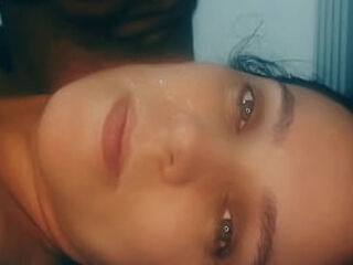 Hot girl shows how to suck and gets a cum shot on her face