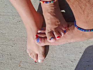 Playing footsie outside barefoot