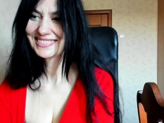 Big-Tit Russian Brunette Masturbates on Chair