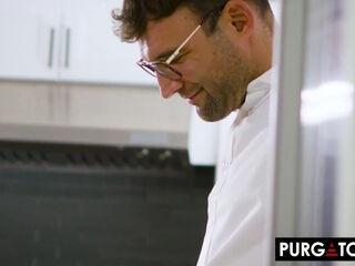 Petite Coco Lovelock slobbers on a fat cock with her teen throat