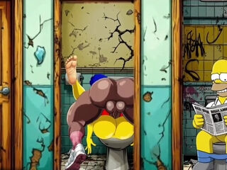 The Simpsons Porn Parody: Sexy Cheating Wife Marge Lets a Black Dude Fuck Her In The Public Toilet