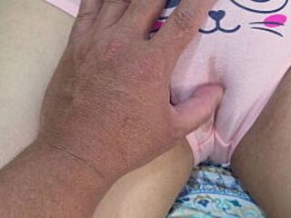 Perverted stepfather gently rubs his beautiful stepdaughter'_s pussy and then fucks her until he cums