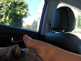 Milf step-mom cums from pussy licking in the car