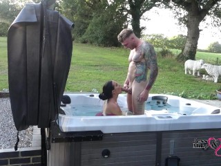 'passionate outdoor sex in hot tub on naughty weekend away'