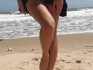 Naked Teen Girl shows Pussy, legs and Feet and Toes, Foot, Leg Fetish on Nudist Beach Public Outdoor