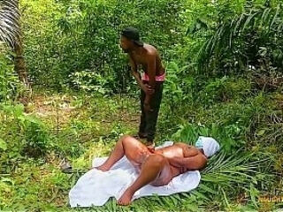 Wild Hardcore Sex In The Bush With Ebony MILF BBW stepmother