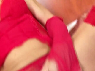 Mature Red Lingerie Dildo Play Fuck by Black Stud