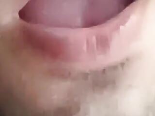 Mouth cum in her own cock
