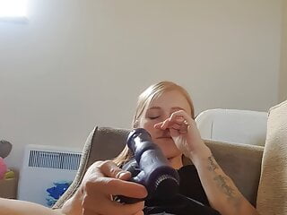 Hot blonde milf fucks her dildo