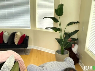 Curvy Busty Blonde PAWG Entices Her Stepdad Into Hot Sex On the Sofa After Wild Standing 69 Foreplay